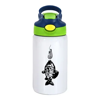 Fishing is fun, Παιδικό παγούρι θερμό, ανοξείδωτο, με καλαμάκι ασφαλείας, πράσινο/μπλε (350ml)