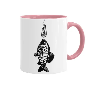 Fishing is fun, Κούπα χρωματιστή ροζ, κεραμική, 330ml
