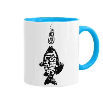 Fishing is fun, Mug colored light blue, ceramic, 330ml