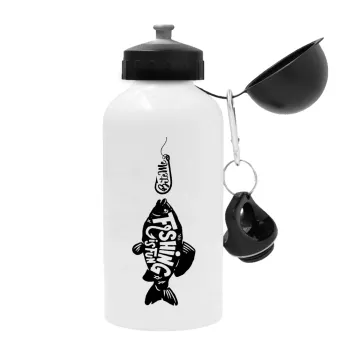Fishing is fun, Metal water bottle, White, aluminum 500ml