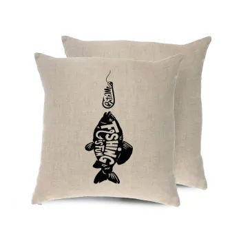 Fishing is fun, Μαξιλάρι καναπέ ΛΙΝΟ 40x40cm περιέχεται το  γέμισμα