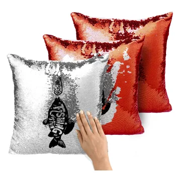 Fishing is fun, Μαξιλάρι καναπέ Μαγικό Κόκκινο με πούλιες 40x40cm περιέχεται το γέμισμα