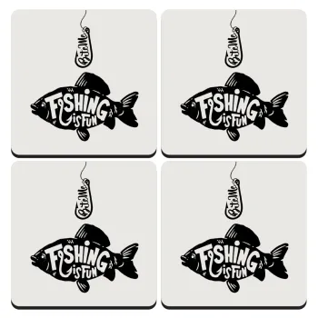 Fishing is fun, ΣΕΤ 4 Σουβέρ ξύλινα τετράγωνα (9cm)