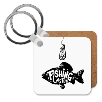 Fishing is fun, Μπρελόκ Ξύλινο τετράγωνο MDF