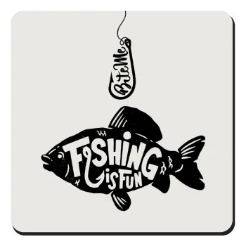 Fishing is fun, Τετράγωνο μαγνητάκι ξύλινο 9x9cm