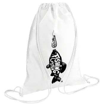 Fishing is fun, Backpack pouch GYMBAG white (28x40cm)