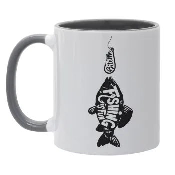 Fishing is fun, Mug colored grey, ceramic, 330ml