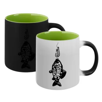 Fishing is fun, Κούπα Μαγική εσωτερικό πράσινο, κεραμική 330ml που αλλάζει χρώμα με το ζεστό ρόφημα