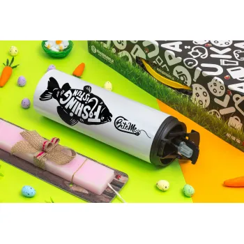 Fishing is fun, Πασχαλινή Λαμπάδα με Travel Tumbler θερμό με διπλό καπάκι (600ml, BPA free) & κερί αρωματικό πλακέ (30cm) (ΡΟΖ)