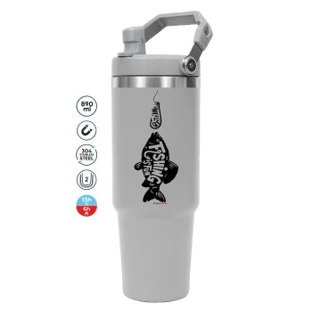 Fishing is fun, ΓΚΡΙ χρώματος Θερμός Ανοξείδωτο 890ml (30oz) με χερούλι