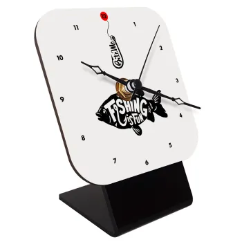 Fishing is fun, Quartz Wooden table clock with hands (10cm)