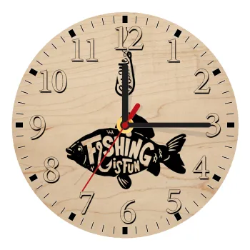 Fishing is fun, Ρολόι τοίχου ξύλινο plywood (20cm)