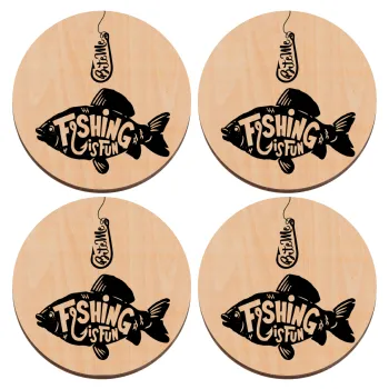 Fishing is fun, ΣΕΤ x4 Σουβέρ ξύλινα στρογγυλά plywood (9cm)
