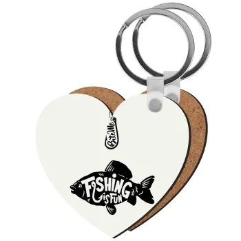 Fishing is fun, Μπρελόκ Ξύλινο καρδιά MDF