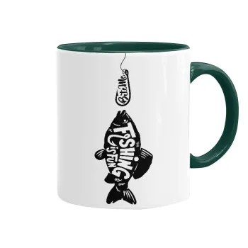 Fishing is fun, Mug colored green, ceramic, 330ml