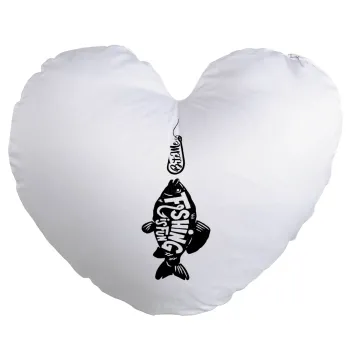 Fishing is fun, Μαξιλάρι καναπέ καρδιά 40x40cm περιέχεται το  γέμισμα