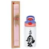 Easter Set, Children's thermal stainless steel water bottle with safety straw, pink/purple (350ml) & Easter scented flat candle (30cm) (PINK)