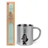Easter Set, metallic thermal cup (300ml) & aromatic flat Easter candle (30cm) (TURQUOISE)