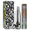 Easter Set, metallic stainless thermos flask (500ml) & scented flat Easter candle (30cm) (GRAY)