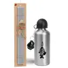 Easter Set, metallic silver aluminum water bottle (500ml) & aromatic flat Easter candle (30cm) (GRAY)