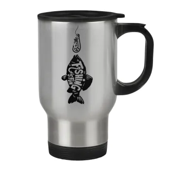 Fishing is fun, Κούπα ταξιδιού ανοξείδωτη με καπάκι, διπλού τοιχώματος (θερμό) 450ml