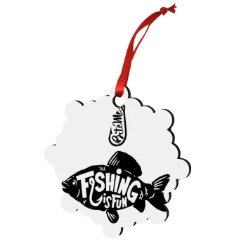 Fishing is fun, Στολίδι Χριστουγεννιάτικο στολίδι snowflake ξύλινο 7.5cm