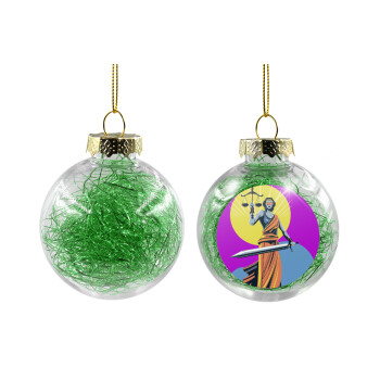 Θέμιδα art style, Χριστουγεννιάτικη μπάλα δένδρου διάφανη με πράσινο γέμισμα 8cm