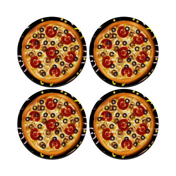 Pizza, ΣΕΤ 4 Σουβέρ ξύλινα στρογγυλά (9cm)