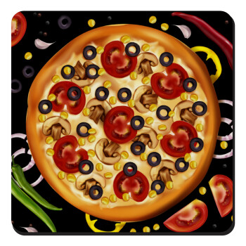 Pizza, Τετράγωνο μαγνητάκι ξύλινο 9x9cm