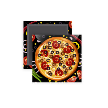 Pizza, Μαγνητάκι ψυγείου τετράγωνο διάστασης 5x5cm