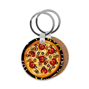 Pizza, Μπρελόκ Ξύλινο στρογγυλό MDF Φ5cm