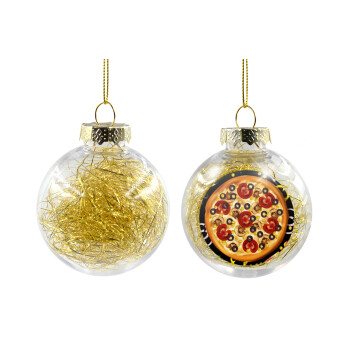 Pizza, Χριστουγεννιάτικη μπάλα δένδρου διάφανη με χρυσό γέμισμα 8cm