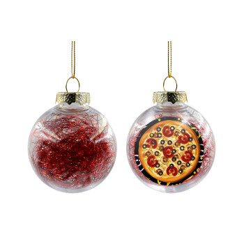 Pizza, Transparent Christmas tree ball ornament with red filling 8cm
