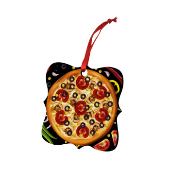 Pizza, Στολίδι Χριστουγεννιάτικο στολίδι polygon ξύλινο 7.5cm
