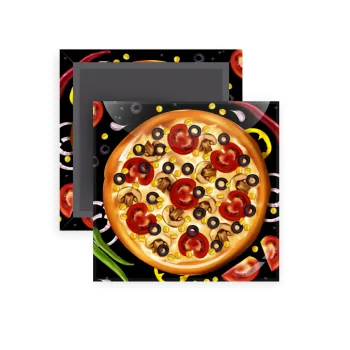 Pizza, Μαγνητάκι ψυγείου τετράγωνο διάστασης 5x5cm