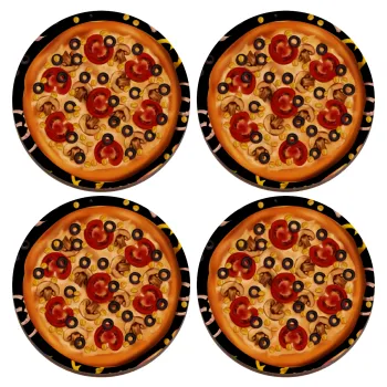 Pizza, ΣΕΤ x4 Σουβέρ ξύλινα στρογγυλά plywood (9cm)