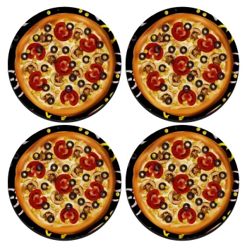 Pizza, ΣΕΤ 4 Σουβέρ ξύλινα στρογγυλά (9cm)