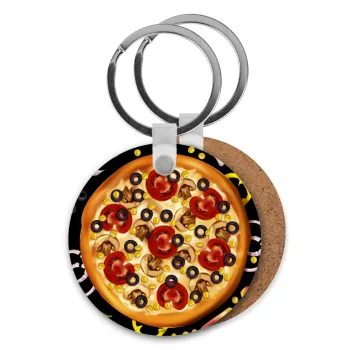 Pizza, Μπρελόκ Ξύλινο στρογγυλό MDF Φ5cm