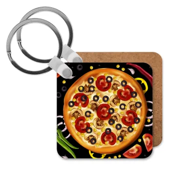 Pizza, Μπρελόκ Ξύλινο τετράγωνο MDF