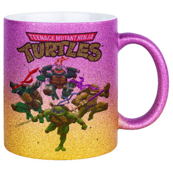 Ninja turtles, Κούπα Χρυσή/Ροζ Glitter, κεραμική, 330ml