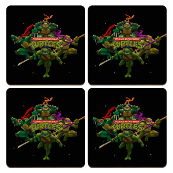 Ninja turtles, ΣΕΤ x4 Σουβέρ ξύλινα τετράγωνα plywood (9cm)