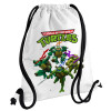 Ninja turtles, Τσάντα πλάτης πουγκί GYMBAG λευκή, με τσέπη (40x48cm) & χονδρά κορδόνια