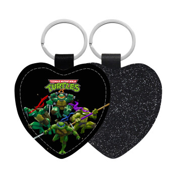 Ninja turtles, Μπρελόκ PU δερμάτινο glitter καρδιά ΜΑΥΡΟ