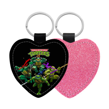 Ninja turtles, Μπρελόκ PU δερμάτινο glitter καρδιά ΡΟΖ