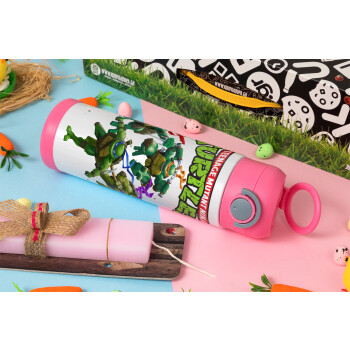 Ninja turtles, Πασχαλινή Λαμπάδα με Παιδικό παγούρι θερμό, ανοξείδωτο, με καλαμάκι ασφαλείας, ΡΟΖ (500ml)