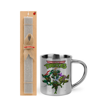 Ninja turtles, Easter Set, metallic thermal cup (300ml) & Easter aromatic flat candle (30cm) (GRAY)