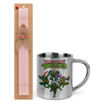 Ninja turtles, Easter Set, metallic thermal cup (300ml) & aromatic flat Easter candle (30cm) (PINK)