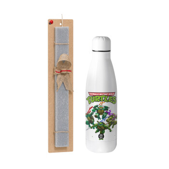 Ninja turtles, Easter Set, metallic stainless thermos bottle (500ml) & scented flat Easter candle (30cm) (GRAY)