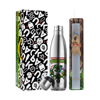 Ninja turtles, Easter Set, metallic stainless thermos flask (500ml) & scented flat Easter candle (30cm) (GRAY)