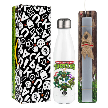 Ninja turtles, Easter candle, metallic white thermos bottle (500ml) & aromatic flat candle (30cm) (GRAY)